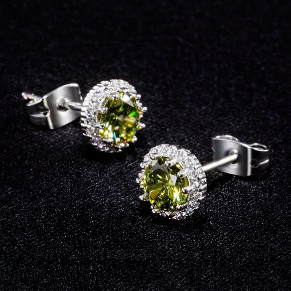 New  Peridot/August  Birthstone Stud Earrings Set, Copper Plated Cubic Z… - Picture 1 of 16